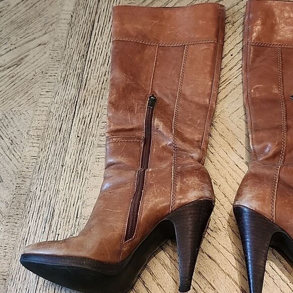 Tan Leather 4 inch heels boots River Island size 38 or 7 - Picture 7 of 13